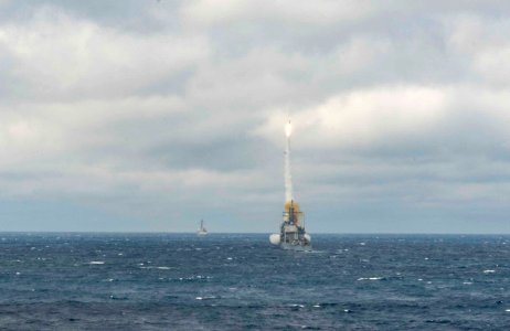 A 1,500-pound Standard Missile-2 (SM-2) launches from the Ticonderoga-class guided-missile cruiser USS Monterey (CG 61) 160315-N-GP524-117