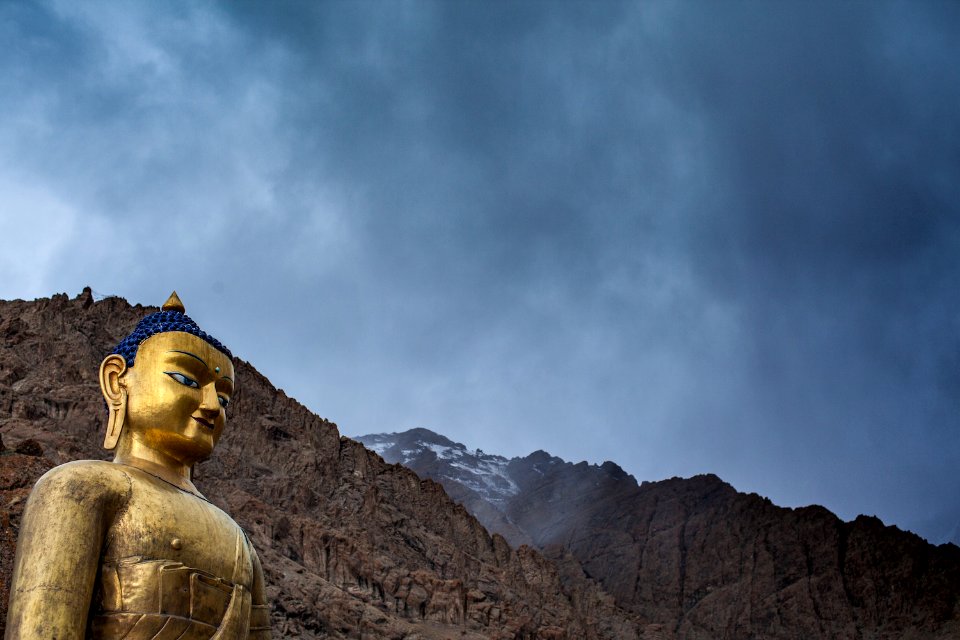 A Buddha statue overlooks Hemis Gompa, the largest monastery in Ladakh