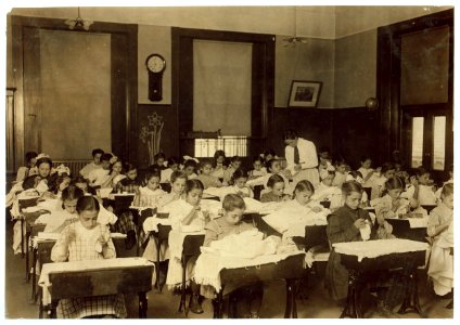 A Busy Hour-The steamer Class in the Hancock School. Boston 1915 Exhibit. LOC nclc.04550