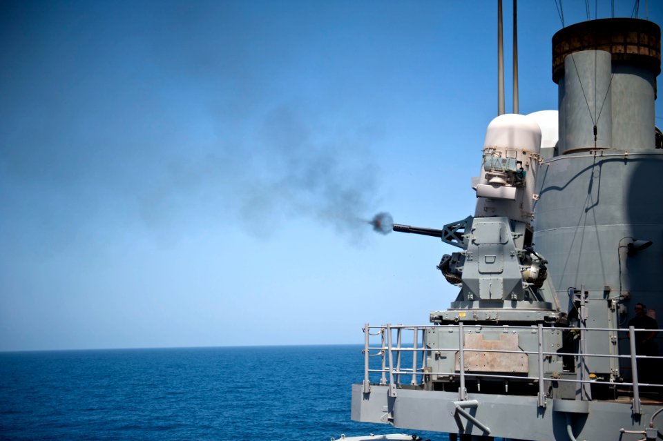 A CIWS fires aboard USS Hue City. (8592540902)