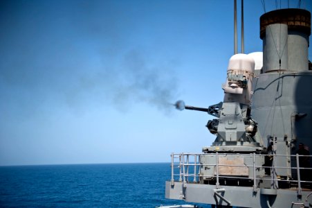A CIWS fires aboard USS Hue City. (8592540902)