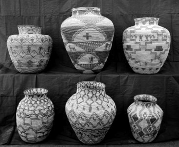 A collection of Apache Indian baskets (ollas) on display, ca.1900 (CHS-3555) photo
