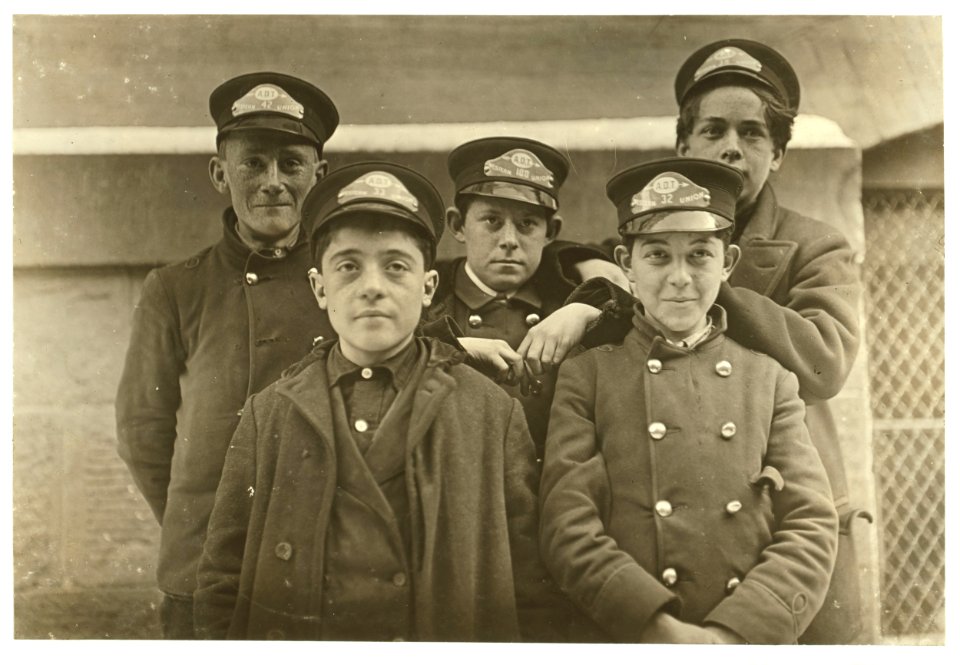 A few of the messengers Western Union, Hartford, Conn. They are on duty, alternate nights, until 10 P.M. (See label -592). Messenger -32 is Thomas De Lucco with him (in Tenderloin district) LOC cph.3b39336