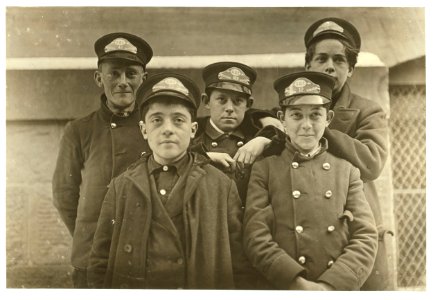 A few of the messengers Western Union, Hartford, Conn. They are on duty, alternate nights, until 10 P.M. (See label -592). Messenger -32 is Thomas De Lucco with him (in Tenderloin district) LOC cph.3b39336