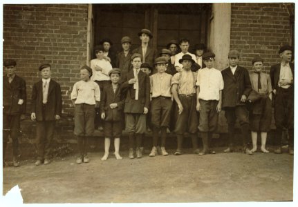 A few of the young boys working in the Cigarette Factory, Danville (Va.) Branch of the American Tobacco Co. Photo taken at 6-30 A. M., June 6, 1911 and they all went in to work. Said they LOC nclc.04737