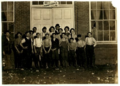 A few of the hands on the night shift in Highland Park Mill No. 3, Charlotte, N.C. 10-30 P.M. January 7-09. 100 hands in all. Ten children as small as smallest in photo to some smaller. One LOC nclc.01577