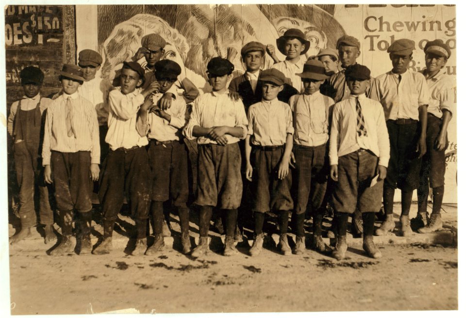 A few of the San Antonio messengers. See Hine report on messenger service of Texas. Edgar Barnes is one of the smallest in front row. The messengers and their contact with the Red Light LOC nclc.03874