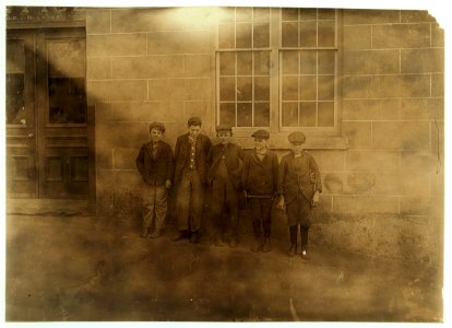 A few of the small boys working in the Natick (R. I.) Mills. Some of the smallest ones said they worked there 2 years. LOC nclc.01673