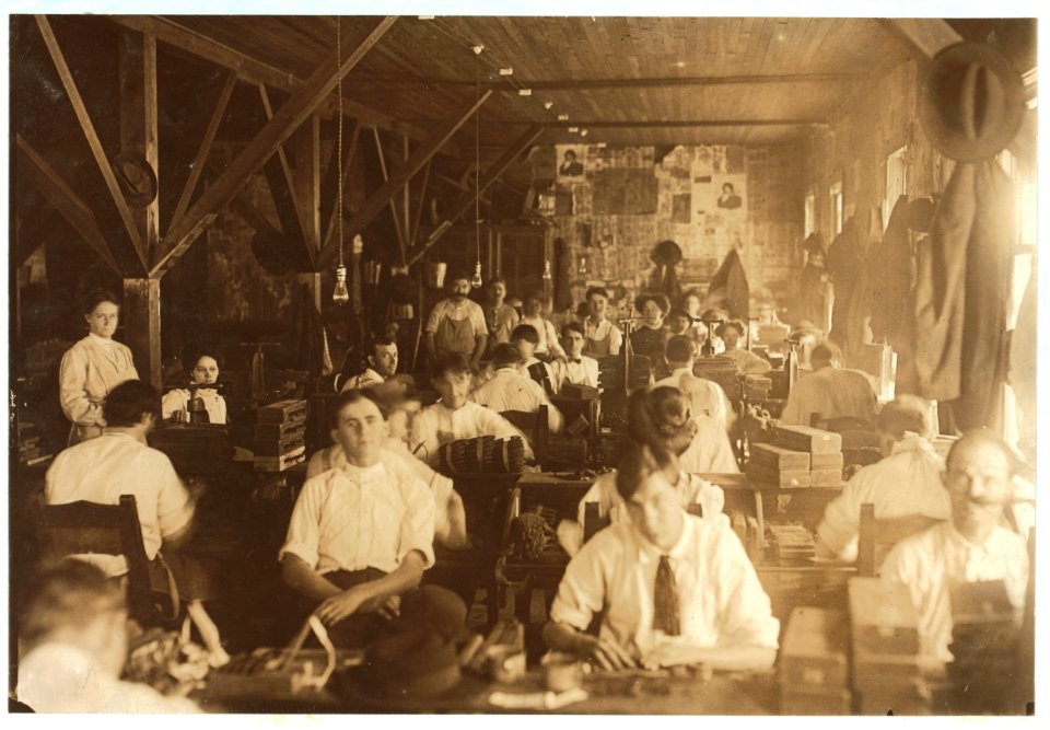 A few of the workers. P. San Martin Cigar Co. Tampa, Fla., Has reputation of employing children that have been through 'School Factories' and not paying them anything. Not rushed, so, only LOC nclc.04520