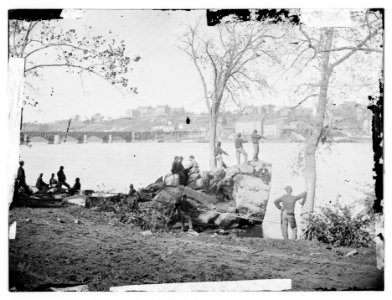 Arlington, Virginia. Georgetown aqueduct from Virginia side of Potomac with Georgetown University in background LOC cwpb.00927