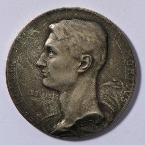 Arm. Domken Pro Patria Ultro Mortuus 1891-1916, medal by Jacques Marin (1877-1950), Belgium, 1916, Coins and Medals Department of the Royal Library of Belgium, 2Lef 49 - 22 (recto)