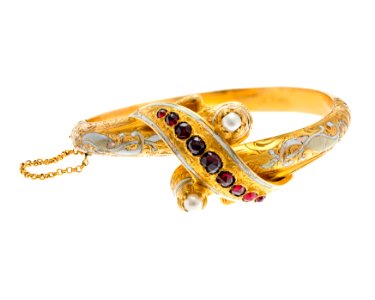Armband av guld med granater, pärlor och emalj, 1846 - Hallwylska museet - 110130 photo