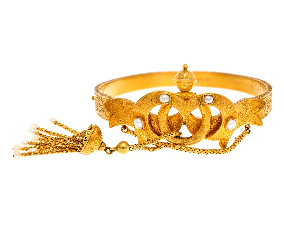 Armband av guld med pärlor, 1840-tal - Hallwylska museet - 110141