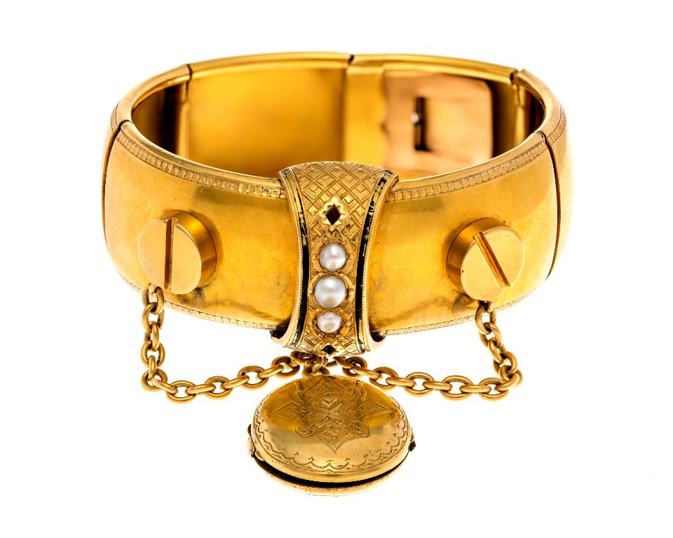 Armband av guld med medaljong, 1860-tal - Hallwylska museet - 110143