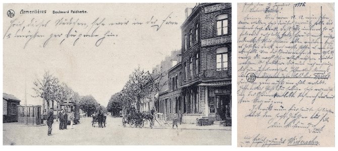Armentières -entrée du Boulevard Faidherbe-. Lettre d'un militaire allemand durant la 1ère Guerre Mondiale