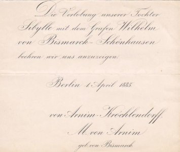 Arnim Bismarck,Sibylle 1885 Berlin