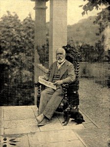 Arnold Böcklin auf der Terrasse seiner Villa in San Domenico bei Fiesole in der Nähe von Florenz