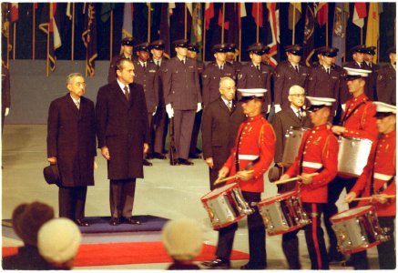 Arrival ceremony for the Emperor of Japan, at Elmendorf Air Force Base, Alaska - NARA - 194381 photo