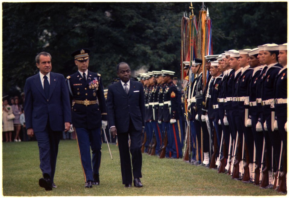 Arrival ceremony for Felix Houphouet-Boigny, President of the Republic of Ivory Coast - NARA - 194547