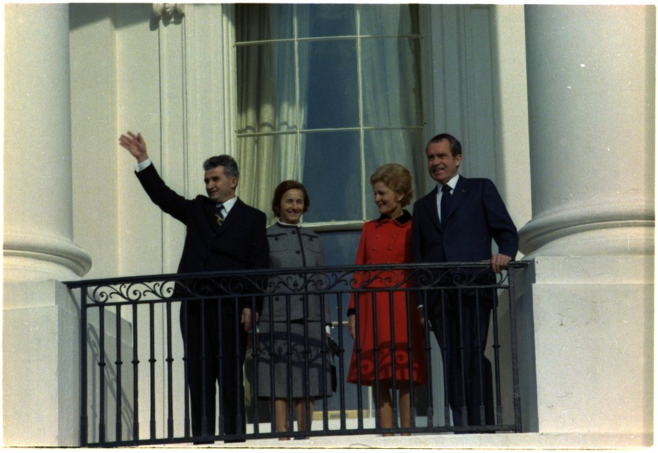 Arrival ceremony for President Ceausescu of Romania, south balcony of the White House - NARA - 194559
