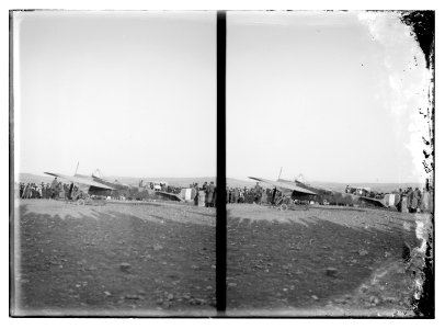 Arrival of French pilot Marc Bonnier and mechanic Joseph Barnier in a Nieuport airplane, the first aviators to fly into Jerusalem LOC matpc.08061