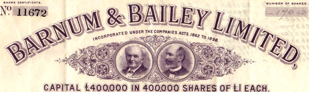 Art detail, stock certificate - Barnum & Bailey 1902 (cropped)
