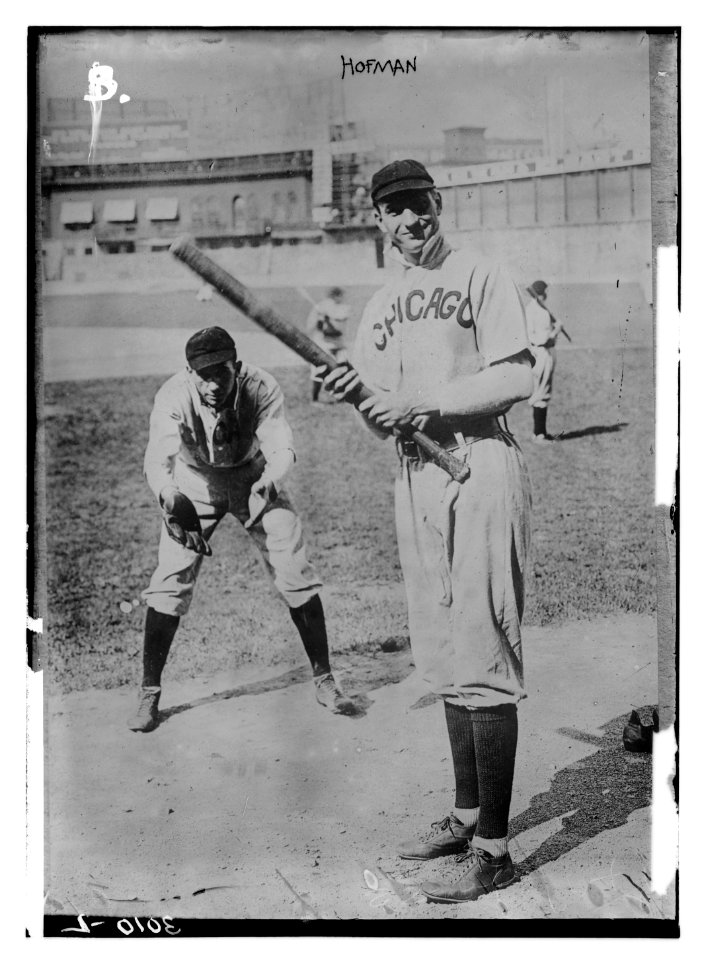 Arther Solly Hofman batting, and Jack Pfiester, a pitcher playing catcher, Chicago NL (baseball) LCCN2014695630