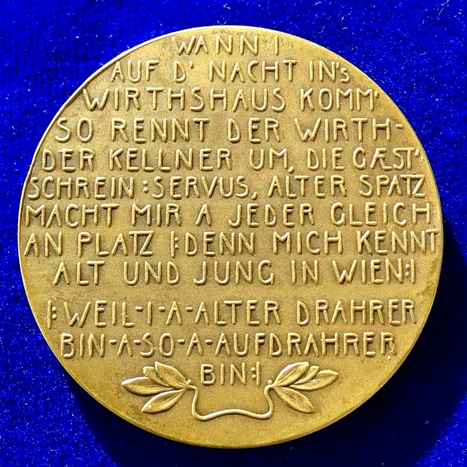Art Nouveau Medal by Hans Schaefer of Edmund Guschelbauer, Vienna, Austria. Reverse