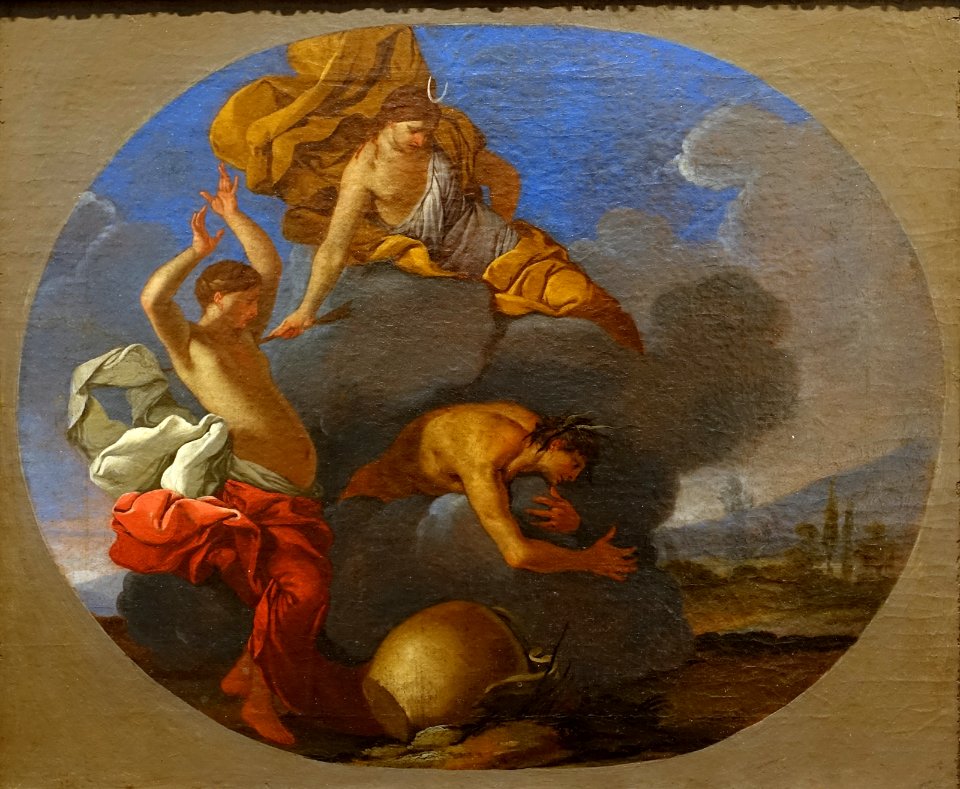 Artemis and Chione, by Giulio Carpioni, 1660s, oil on canvas - Blanton Museum of Art - Austin, Texas - DSC07882