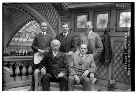 Arthur Farwell, Peter William Dykema, Walter Kirkpatrick Brice, John Christian Freund, and H. Barnhart in 1917 at the Community chorus luncheon in Manhattan photo