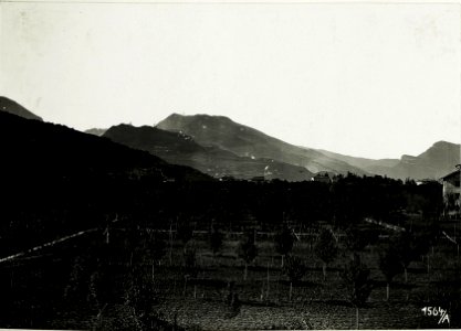 Artillerievorbereitung am 15.5. gegen die Stellung der Italiener auf Nordhang. Aufgenommen vom Westhang des Monte Chello - Grottole. (BildID 15587461)