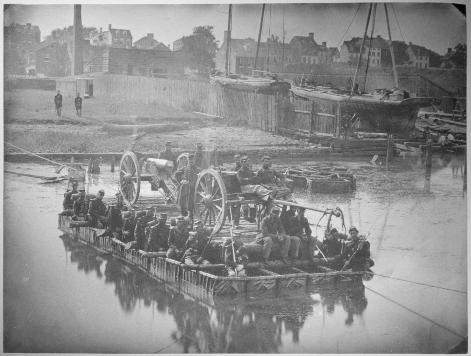 Artillery, Gunners and Twenty Infantry, Crossing on Raft., 1863 - NARA - 519421