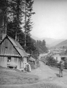 Arzbach im Mürztal, beim Holzschuppen, um 1912