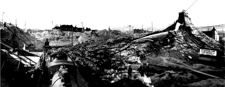 Asahel Curtis panorama of vicinity of 2nd Ave and Virginia St, 'the last of Denny Hill', Aug 20, 1907