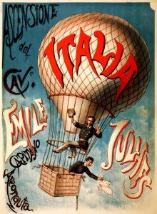 Ascensione del cavaliere Emile Julhes, early flight poster, ca. 1890
