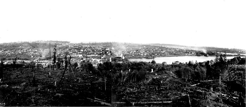 Asahel Curtis panorama of Fremont district and north end of Lake Union from Queen Anne Hill (Seattle, 1902) photo