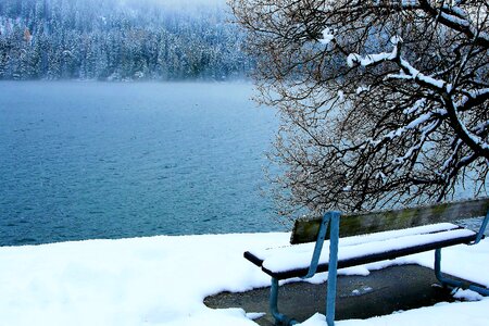 The fog in the winter lake photo