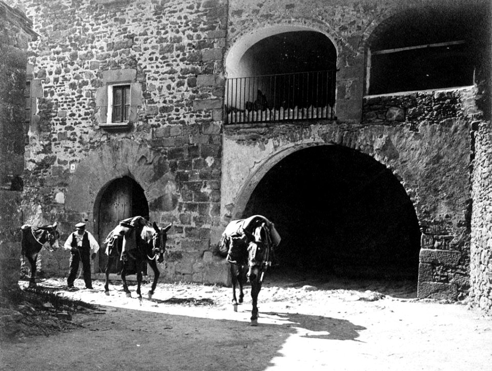 Ases carregats i un home en un carrer de Prades