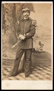 Assistant Surgeon J.J. Sowerby of U.S. Navy in uniform in front of painted backdrop showing trees and lake) - J.E. McClees, artist, 910 Chestnut Street, Philadelphia LCCN2016647924