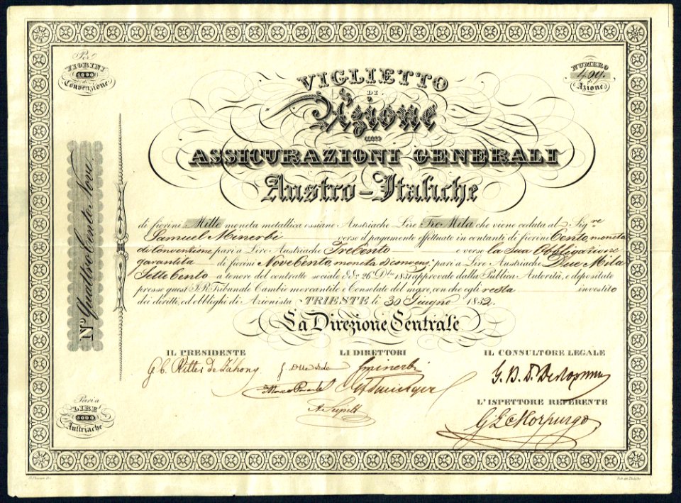 Assicurazioni Generali Austro-Italiche 1832