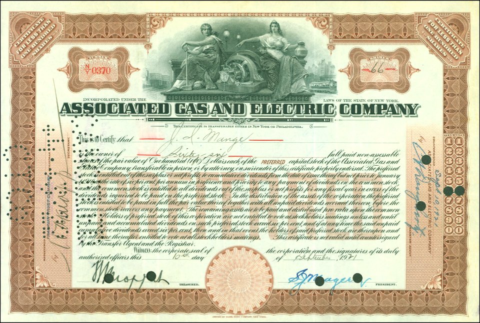 Associated Gas and Electric Company 1921