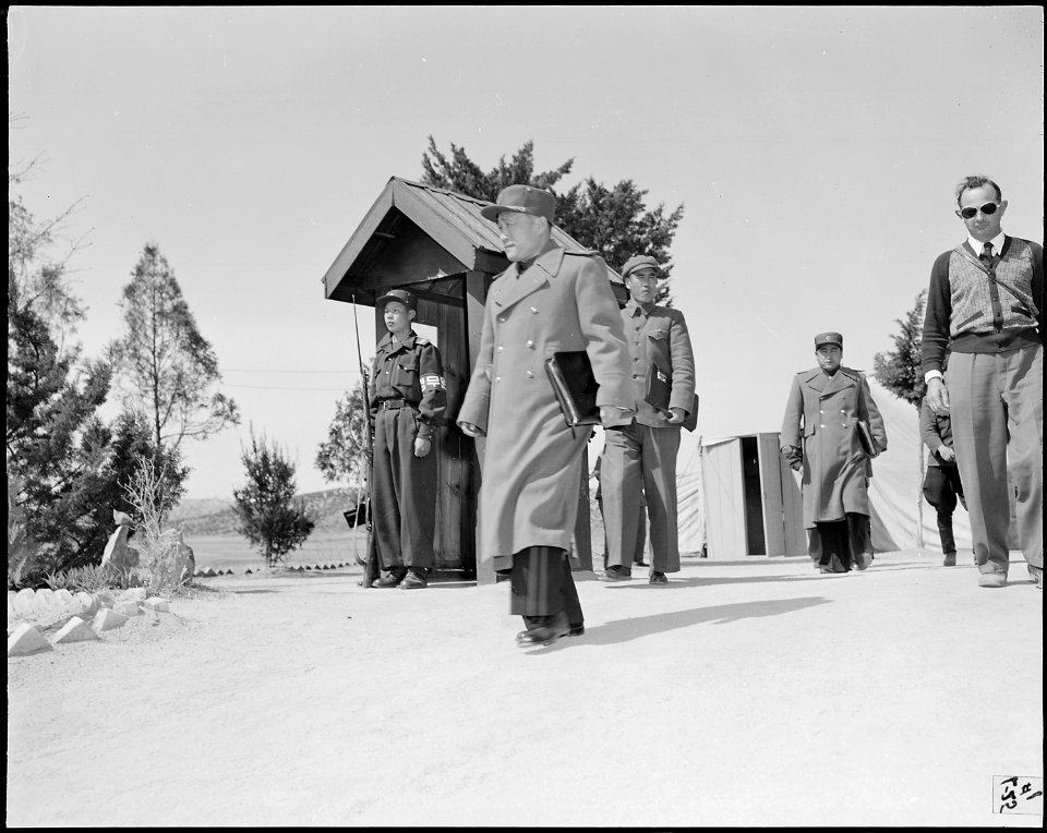 At Panmunjom, Korea, exchange site, Major General Lee Sang-Jo Communist liaison officer, departs after agreeing in... - NARA - 542263