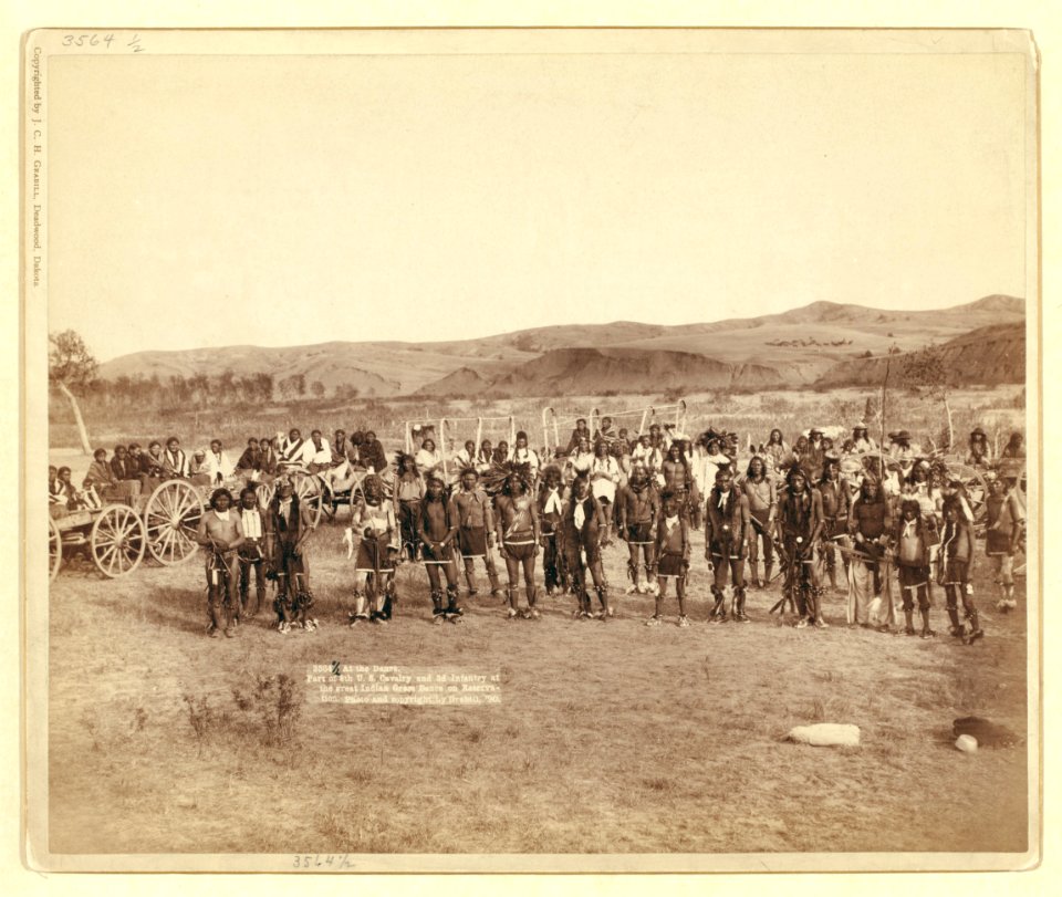 At the dance. Part of the 8th U.S. Cavalry and 3rd Infantry at the great Indian grass dance on reservation LCCN99613794