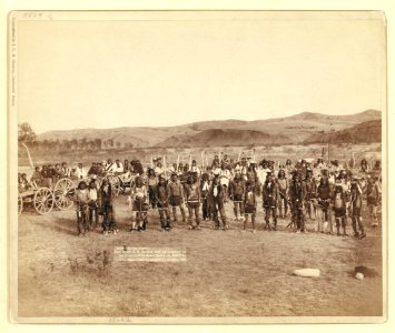 At the dance. Part of the 8th U.S. Cavalry and 3rd Infantry at the great Indian grass dance on reservation LCCN99613794