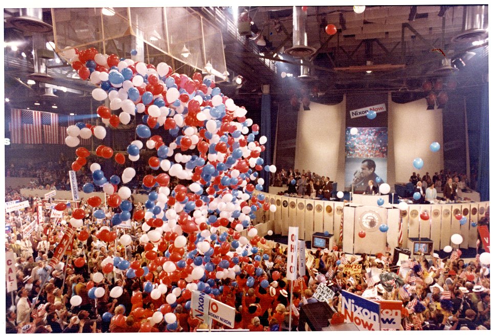 At the Republican National Convention in Miami Beach, Florida, Balloons are Dropped from the Ceiling to the Floor below