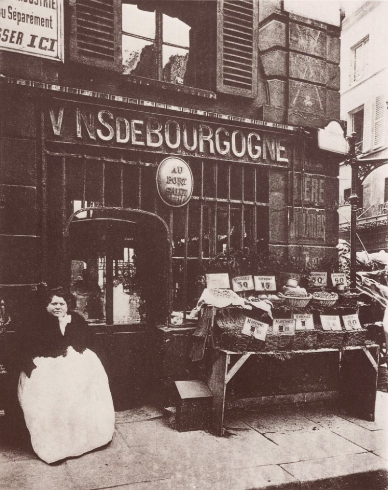 Atget, Eugène - Ladenschilder, Austernhändlerin am Port Salut (Zeno Fotografie)