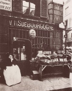 Atget, Eugène - Ladenschilder, Austernhändlerin am Port Salut (Zeno Fotografie)