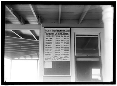 ATLANTIC COAST AERO-NAUTICAL STATN. SCHEDULE OF AERIAL FARES. EARLY VENTURE IN PASSENGER CARRYING BY AIR LCCN2016864314