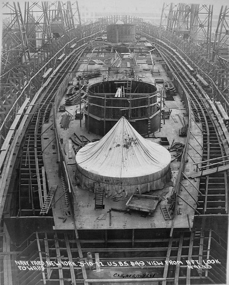 BB-49 PCU South Dakota, view from aft looking forward
