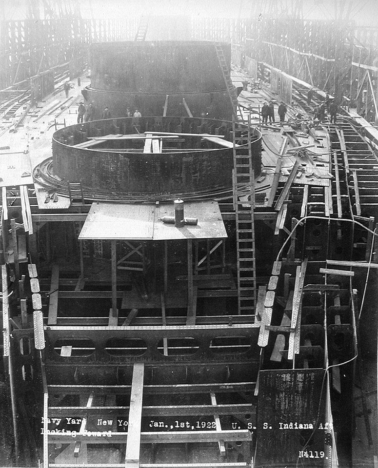 BB-50 PCU Indiana, view from aft looking forward